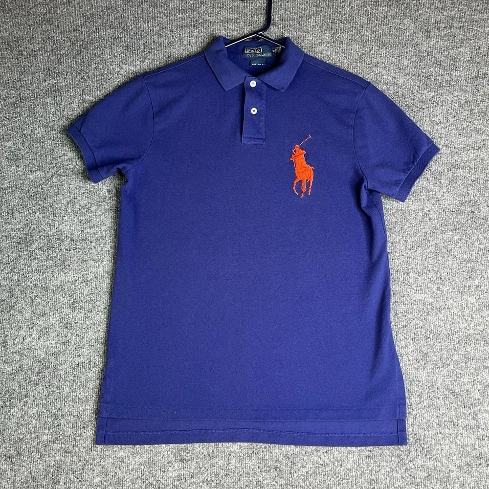 Vintage Polo Ralph Lauren Polo Shirt Mens M Custom Fit Blue Big Pony Cotton